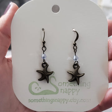 Antiqued Brass Starfish with Swarovski Crystal Earrings