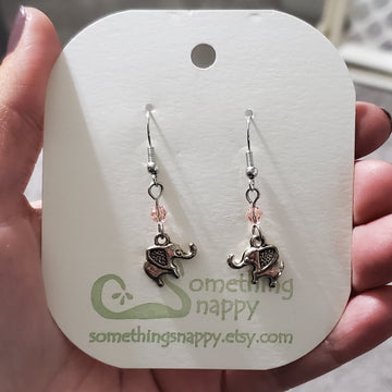 Tibetan Silver Elephant and Swarovski Crystal Earrings