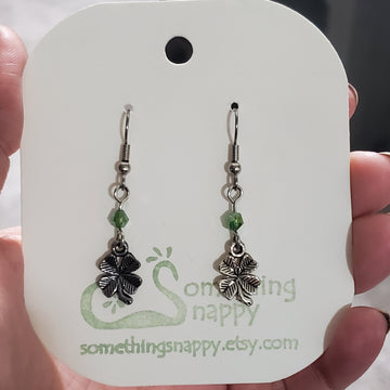 Tibetan Silver Clover with Swarovski Crystal Earrings