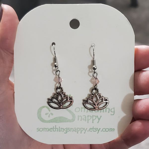 Tibetan Silver Lotus and Swarovski Crystal Earrings