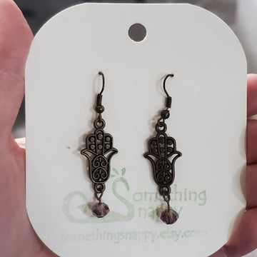 Antiqued Brass Hamsa Hands with Swarovski Crystal Earrings