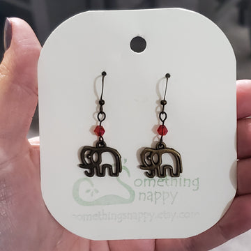 Antiqued Brass Elephant with Swarovski Crystal Earrings