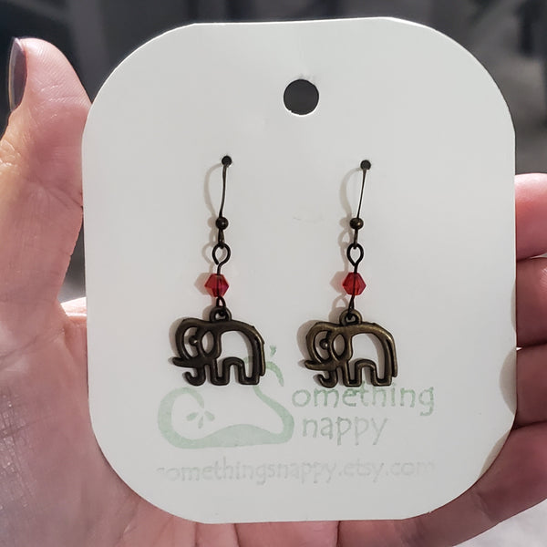 Antiqued Brass Elephant with Swarovski Crystal Earrings