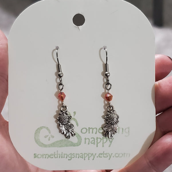 Tibetan Silver Goldfish with Swarovski Crystal Earrings