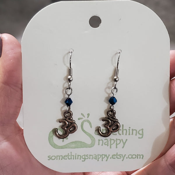 Tibetan Silver Ohm with Swarovski Crystal Earrings