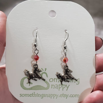 Tibetan Silver Horse and Swarovski Crystal Earrings
