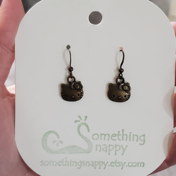 Antiqued Brass Hello Kitty Earrings