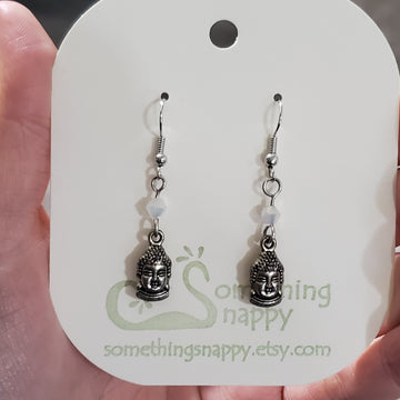 Tibetan Silver Buddha and Swarovski Crystal Earrings