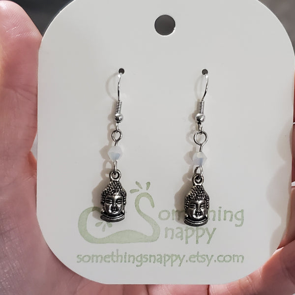 Tibetan Silver Buddha and Swarovski Crystal Earrings
