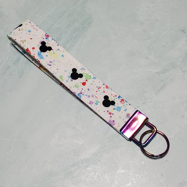 Karen Key Fob - Paint Splatter Mouse with Rainbow hardware