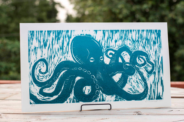 "Hyacinthum" Octopus Woodblock print