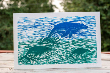 "Cetacea" humpback whale woodblock print