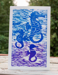 "Shoal" seahorse woodblock print