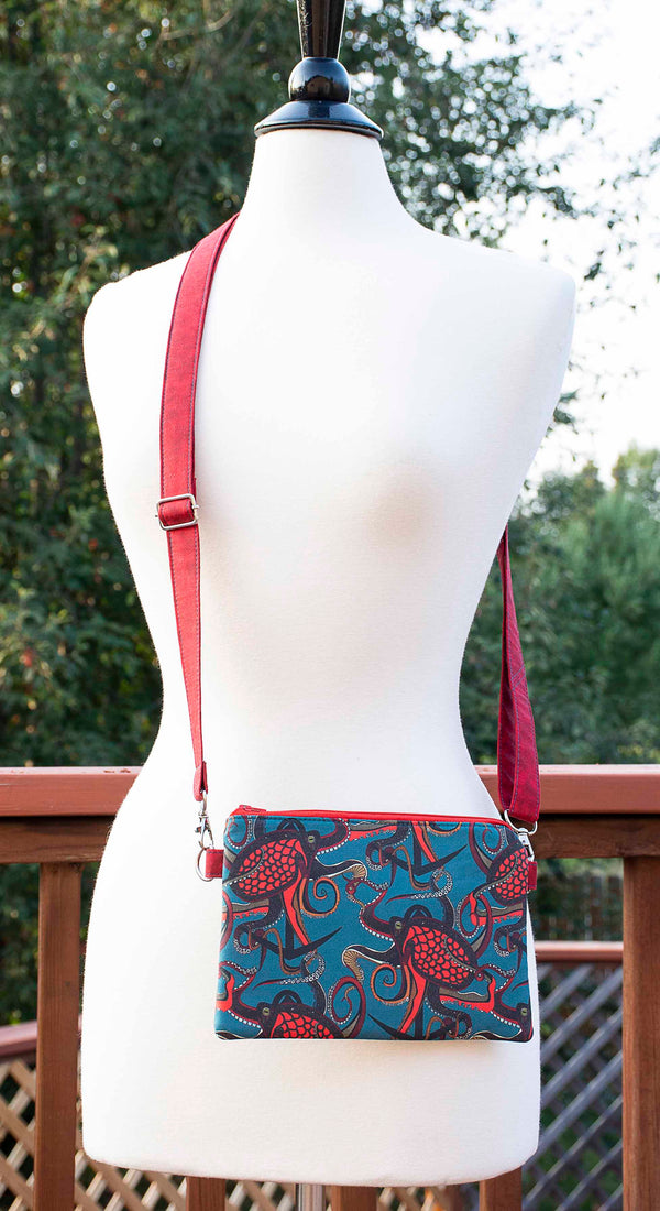 Octopus Ink - Red & Teal Crossbody Purse