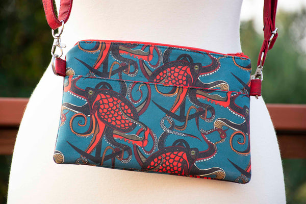 Octopus Ink - Red & Teal Crossbody Purse