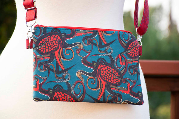 Octopus Ink - Red & Teal Crossbody Purse