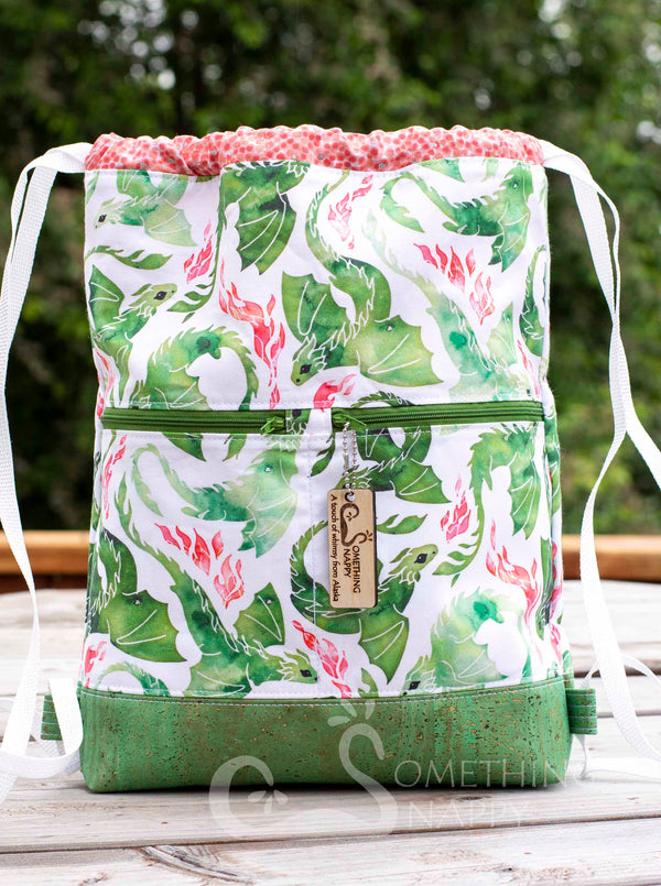 Here There Be Dragons! Drawstring Backpack - Green