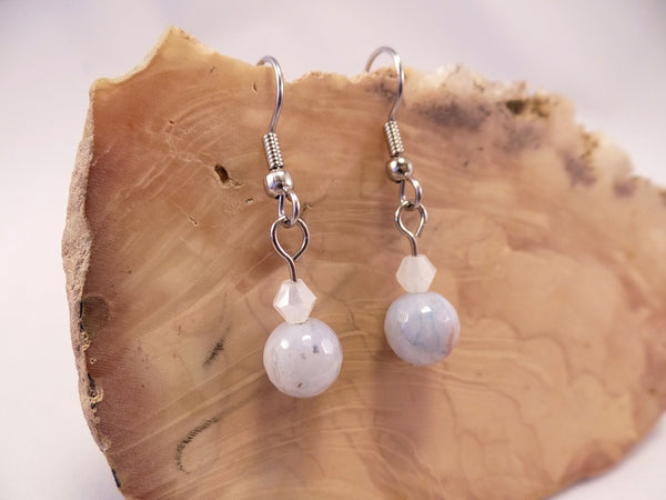 Blue-veined Quartz and Swarovski Crystal Earrings