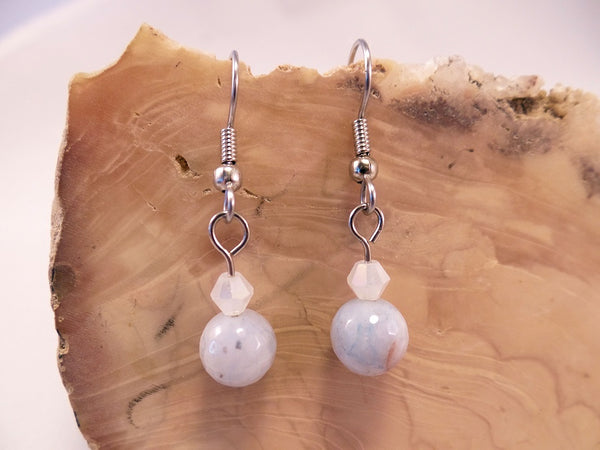 Blue-veined Quartz and Swarovski Crystal Earrings