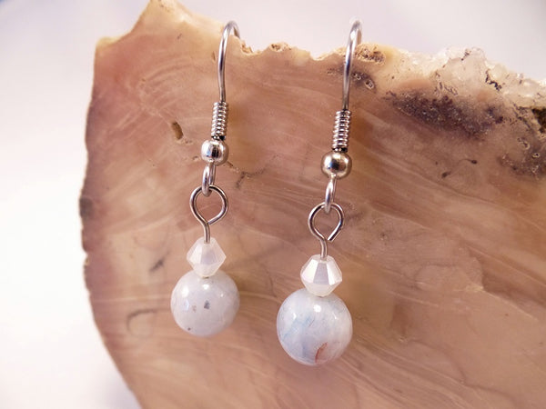 Blue-veined Quartz and Swarovski Crystal Earrings