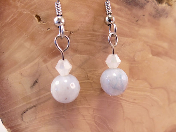 Blue-veined Quartz and Swarovski Crystal Earrings