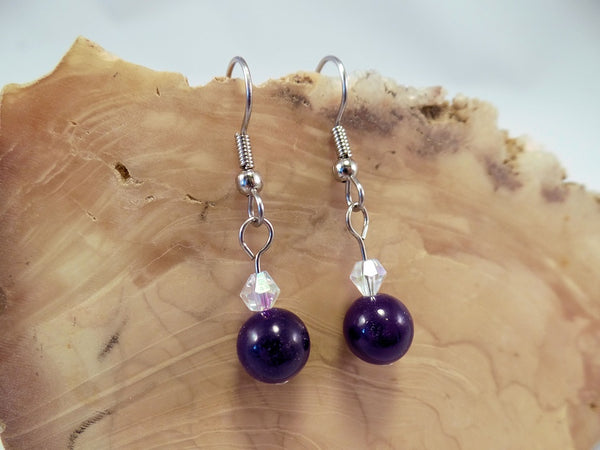 Amethyst Jade and Swarovski Crystal Earrings