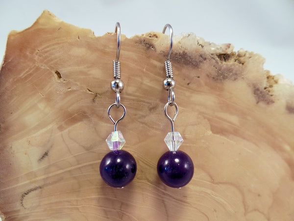 Amethyst Jade and Swarovski Crystal Earrings
