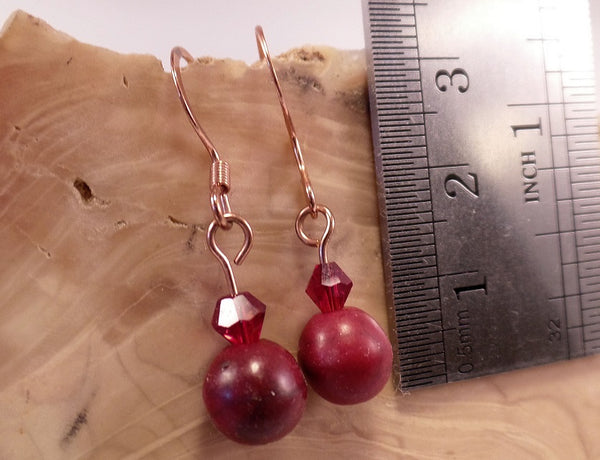 Red Howlite and Swarovski Crystal Earrings