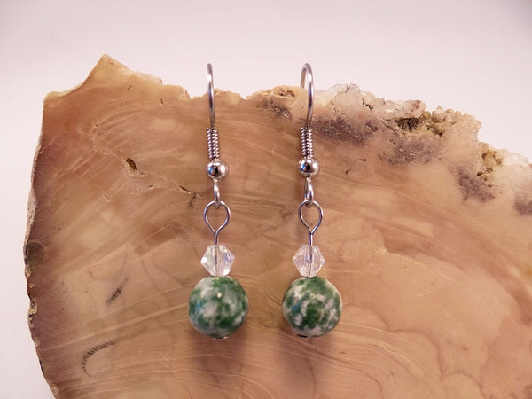 Tree Agate and Swarovski Crystal Earrings