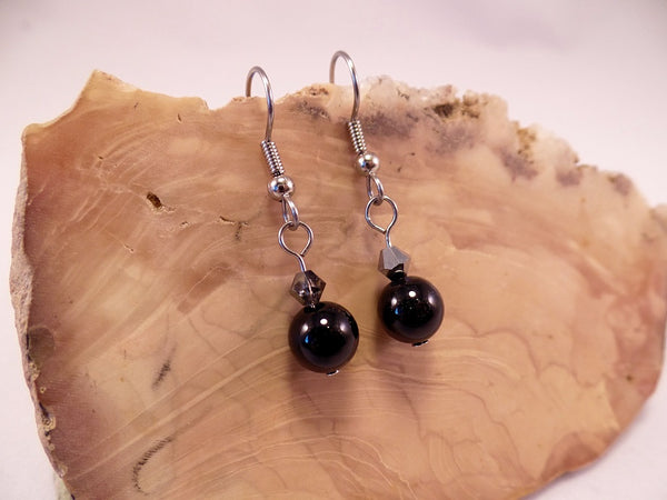 Obsidian and Swarovski Crystal Earrings