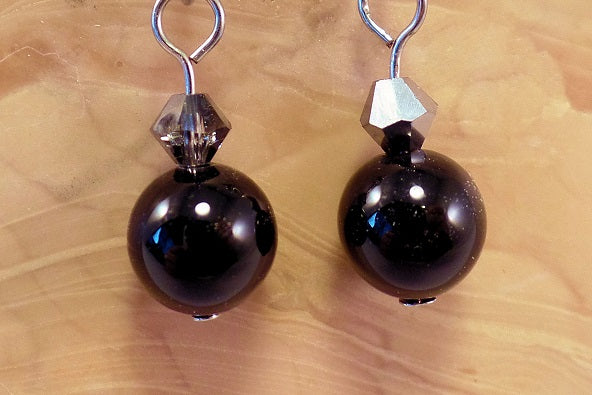 Obsidian and Swarovski Crystal Earrings