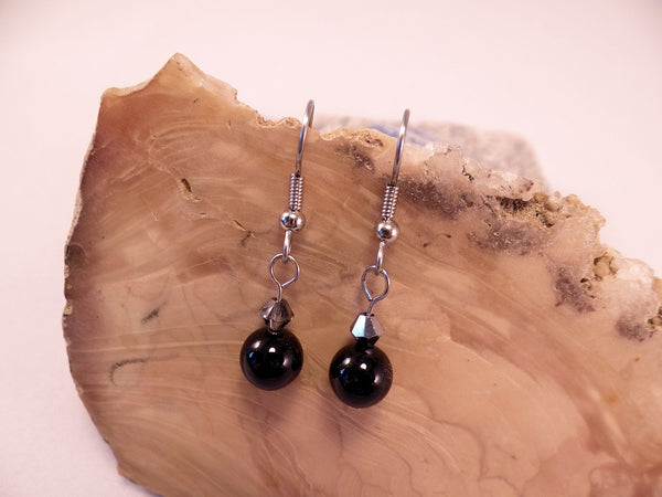 Obsidian and Swarovski Crystal Earrings