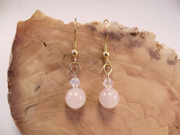 Peach Jade and Swarovski Crystal Earrings