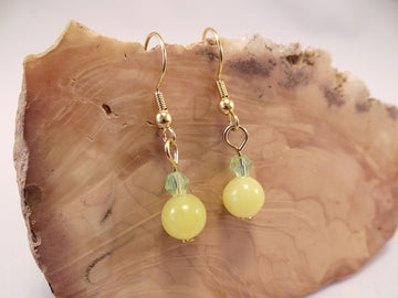Olive Jade and Swarovski Crystal Earrings