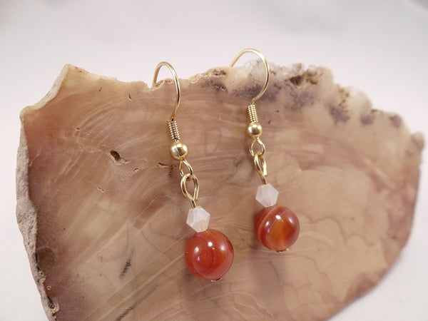 Red Banded Agate and Swarovski Crystal Earrings