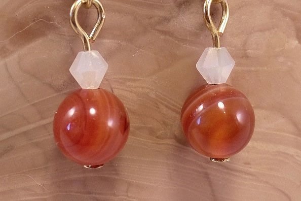 Red Banded Agate and Swarovski Crystal Earrings