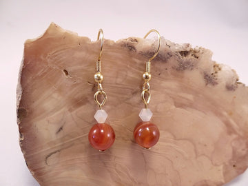 Red Banded Agate and Swarovski Crystal Earrings