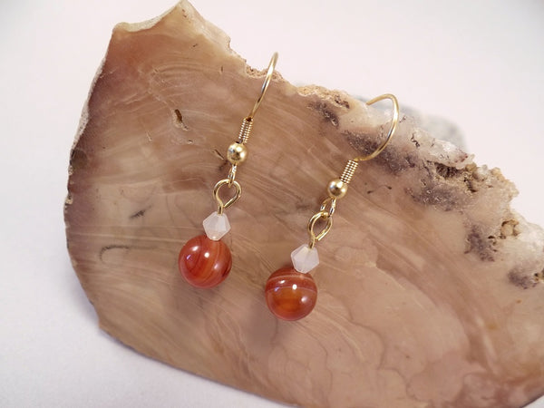 Red Banded Agate and Swarovski Crystal Earrings