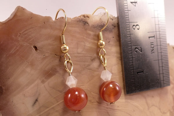 Red Banded Agate and Swarovski Crystal Earrings