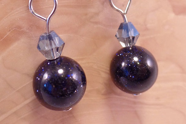 Blue Goldstone and Swarovski Crystal Earrings