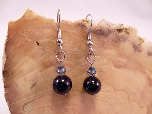 Blue Goldstone and Swarovski Crystal Earrings