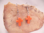 Orange Howlite Cross Earrings
