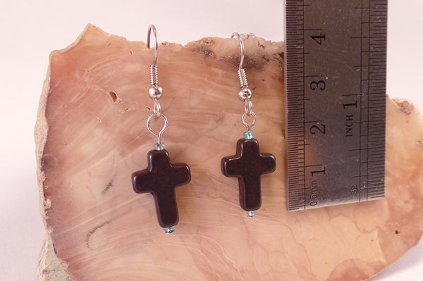 Black Howlite Cross Earrings