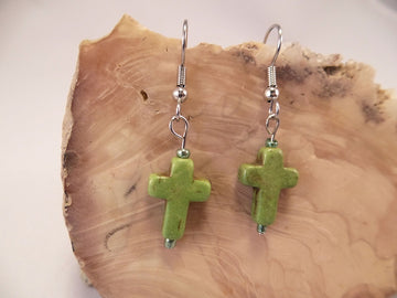 Lime Green Howlite Cross Earrings