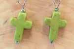 Lime Green Howlite Cross Earrings