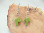 Lime Green Howlite Cross Earrings