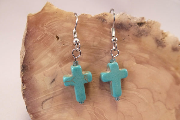 Turquoise Howlite Cross Earrings