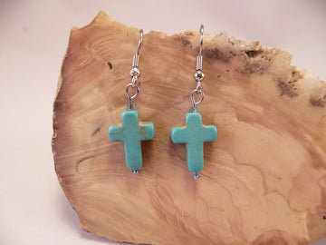 Turquoise Howlite Cross Earrings