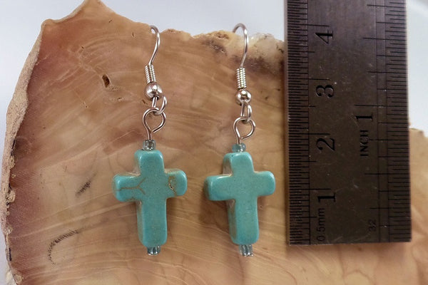 Turquoise Howlite Cross Earrings