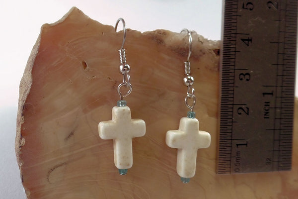 White Howlite Cross Earrings